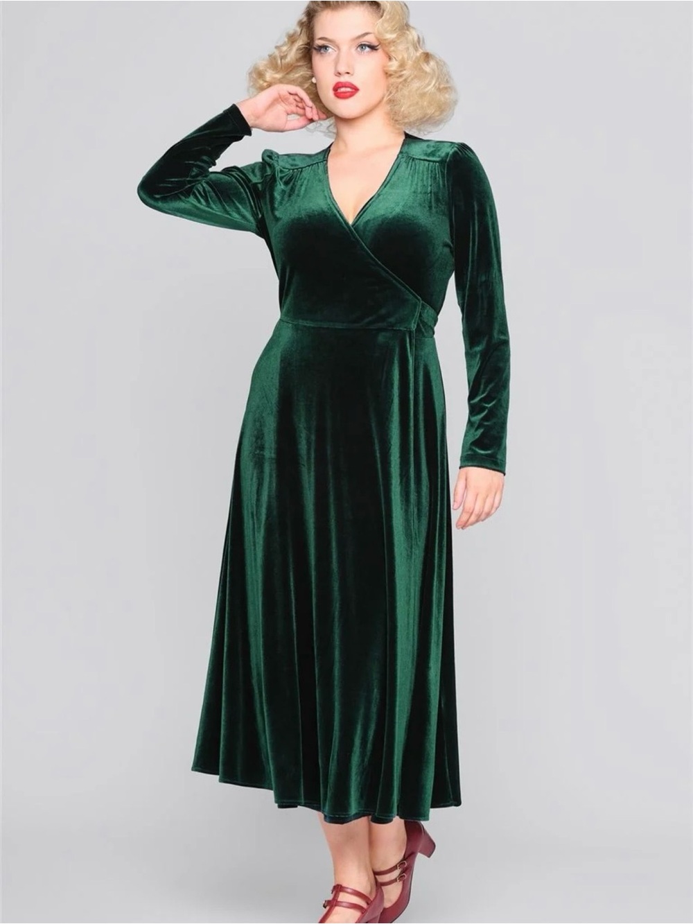 ModCloth Collectif Kendra velvet wrap dress SzL (UK14)